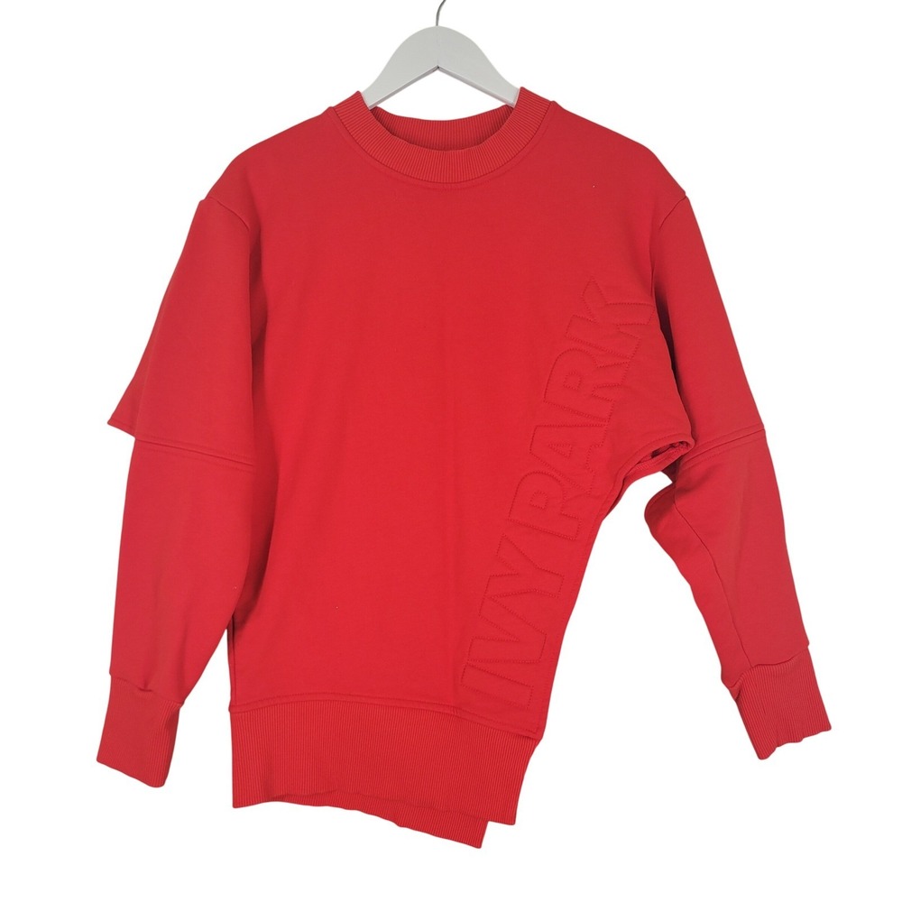 Ivy Park Sweatshirt Women Small Red Asymmetric Cutout Logo Pullover Top Oversize